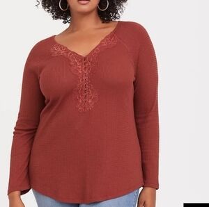 Torrid Waffle Knit Lace Trim Henley